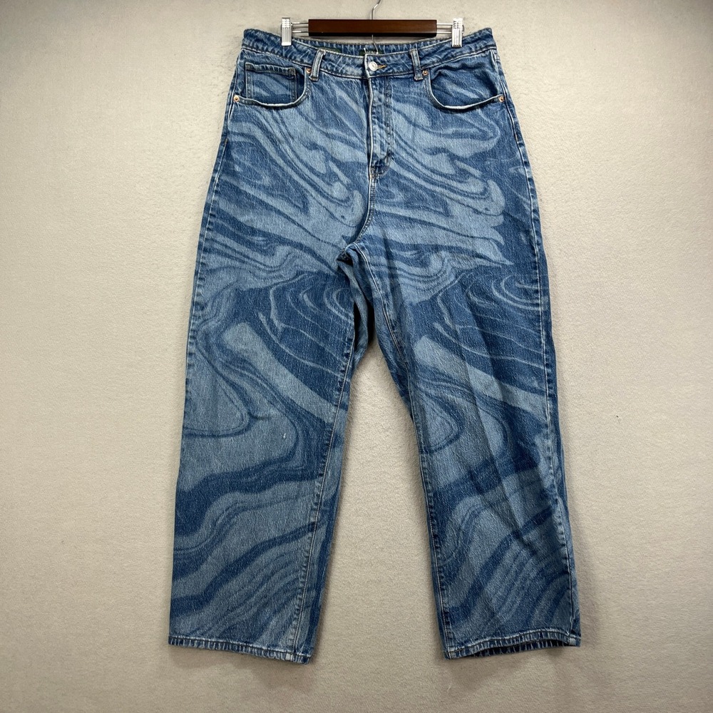 Wild Fable Jeans Womens 18 Blue Denim Marble Swirl High Rise Wide Leg Y2K Retro